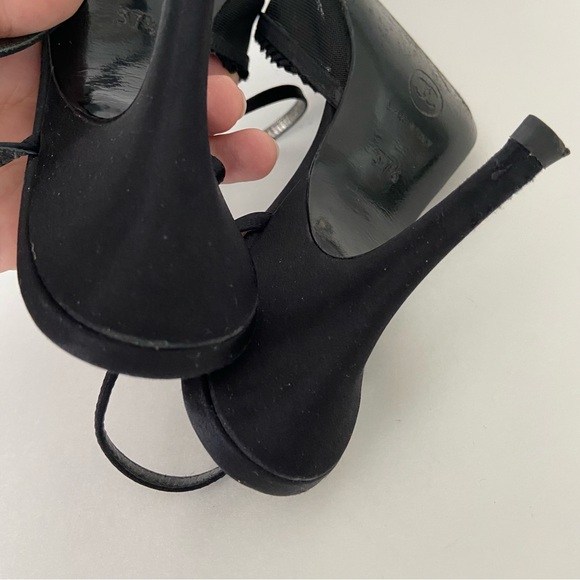Chanel Black Mesh And Satin CC Open Toe Ankle Strap Heeled Sandals - Picture 11 of 16